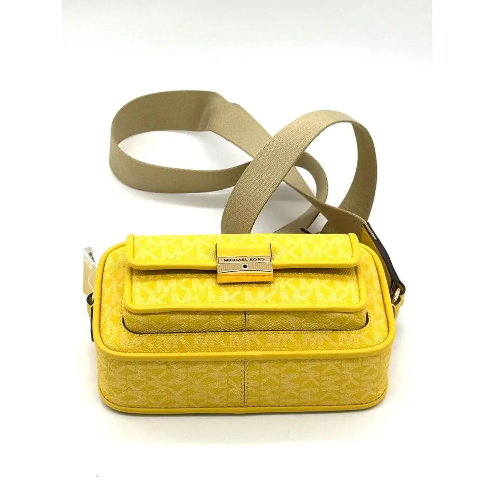RETAIL PRICE $448 Michael Kors Mercer Medium Logo Yellow Accordion Crossbody*NWT - Picture 3 of 10